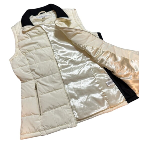 Calvin Klein Puffer Vest Ivory Zip Up Womens M Black Collar - Picture 6 of 12